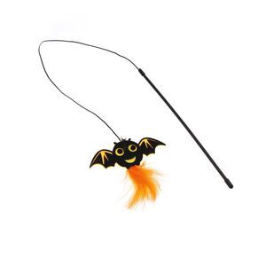 Bats Pattern Cat Playing Rod Black Orange